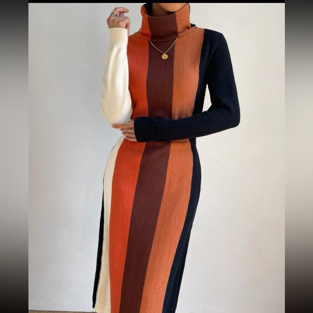 NWOT Privé Color Block Turtleneck Sweater Dress - Picture 4 of 6